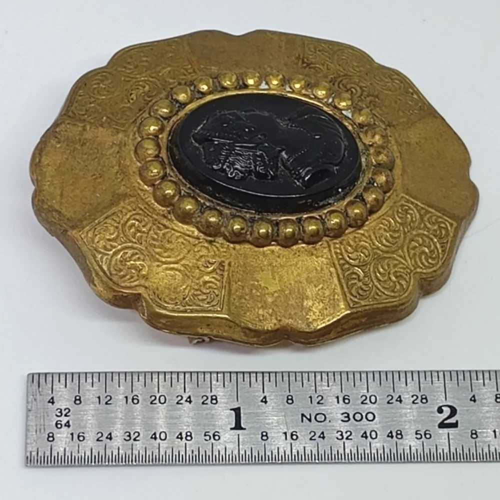 * vintage antique Victorian large brass cameo brooch pin